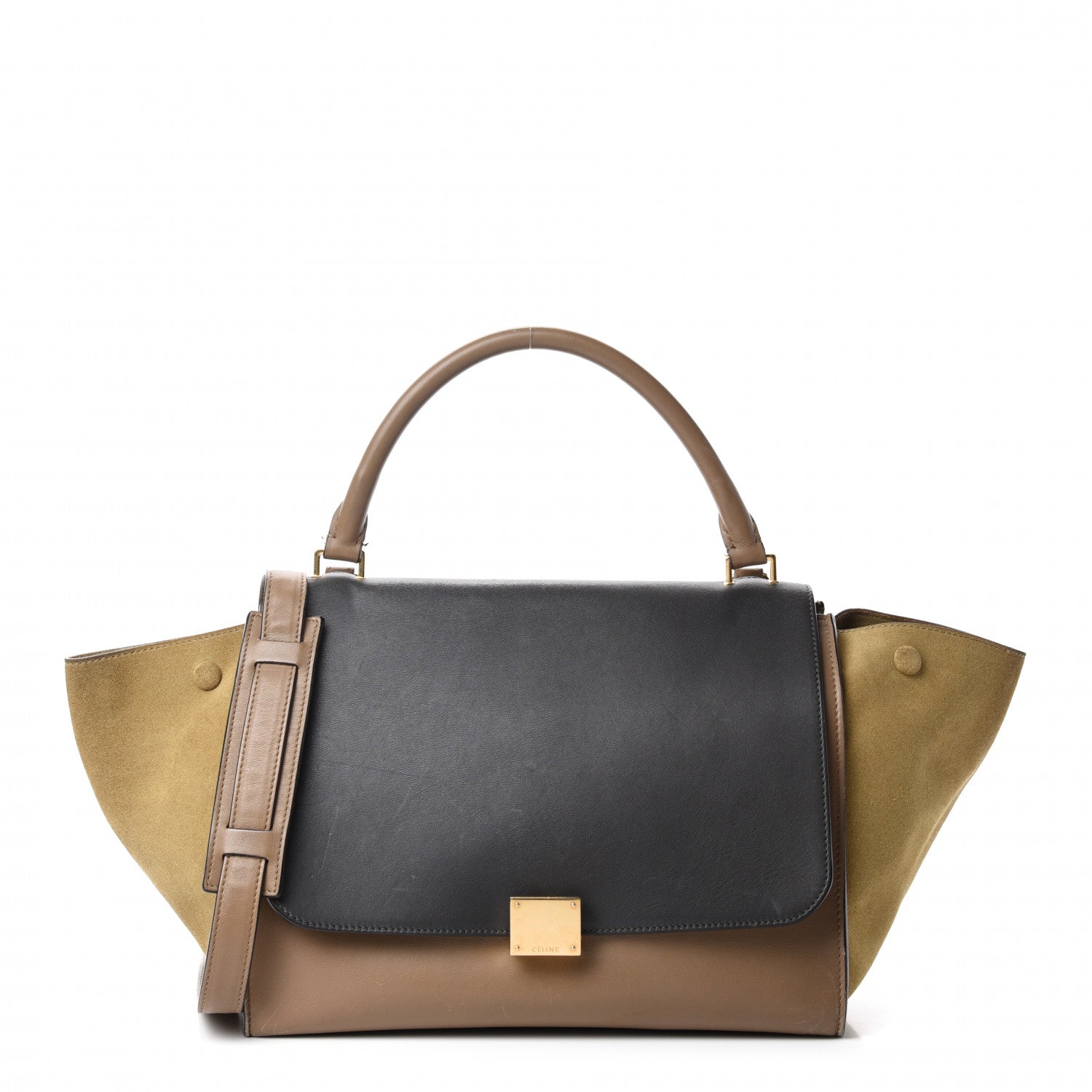 Celine Smooth Calfskin Suede Medium Tri-Color Trapeze Olive 1 of 16