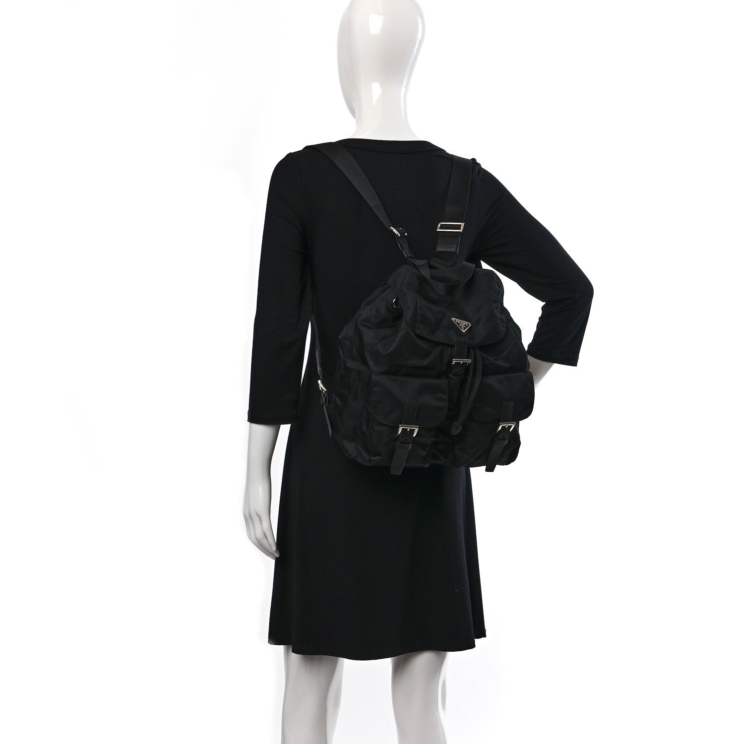Prada Tessuto Nylon Saffiano Medium Backpack Black 2 of 8