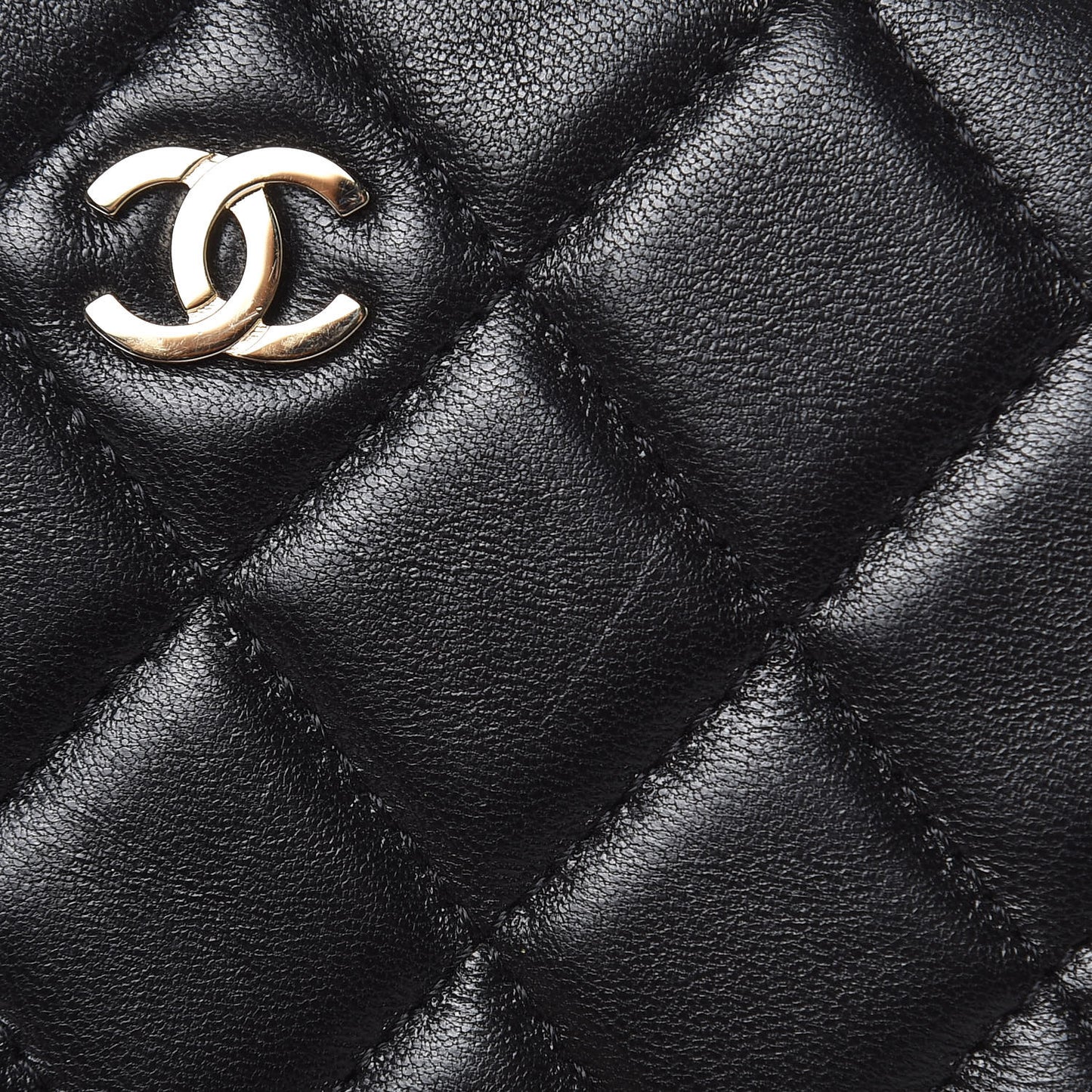 Lambskin Quilted Small Curvy Pouch Cosmetic Case Black