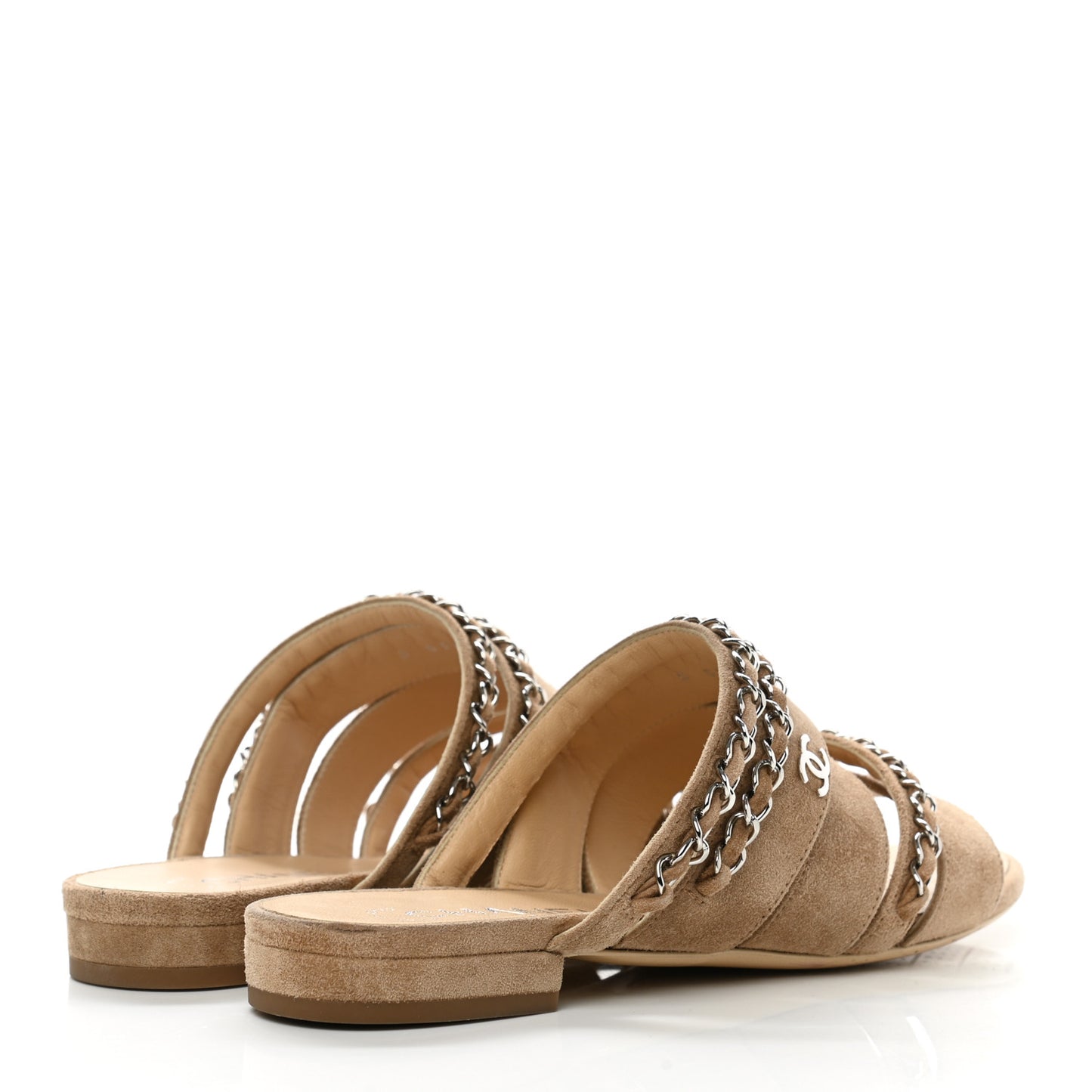 Suede Chain Mule Sandals 36.5 Beige