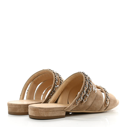 Chanel Suede Chain Mule Sandals 36.5 Beige 4 of 9