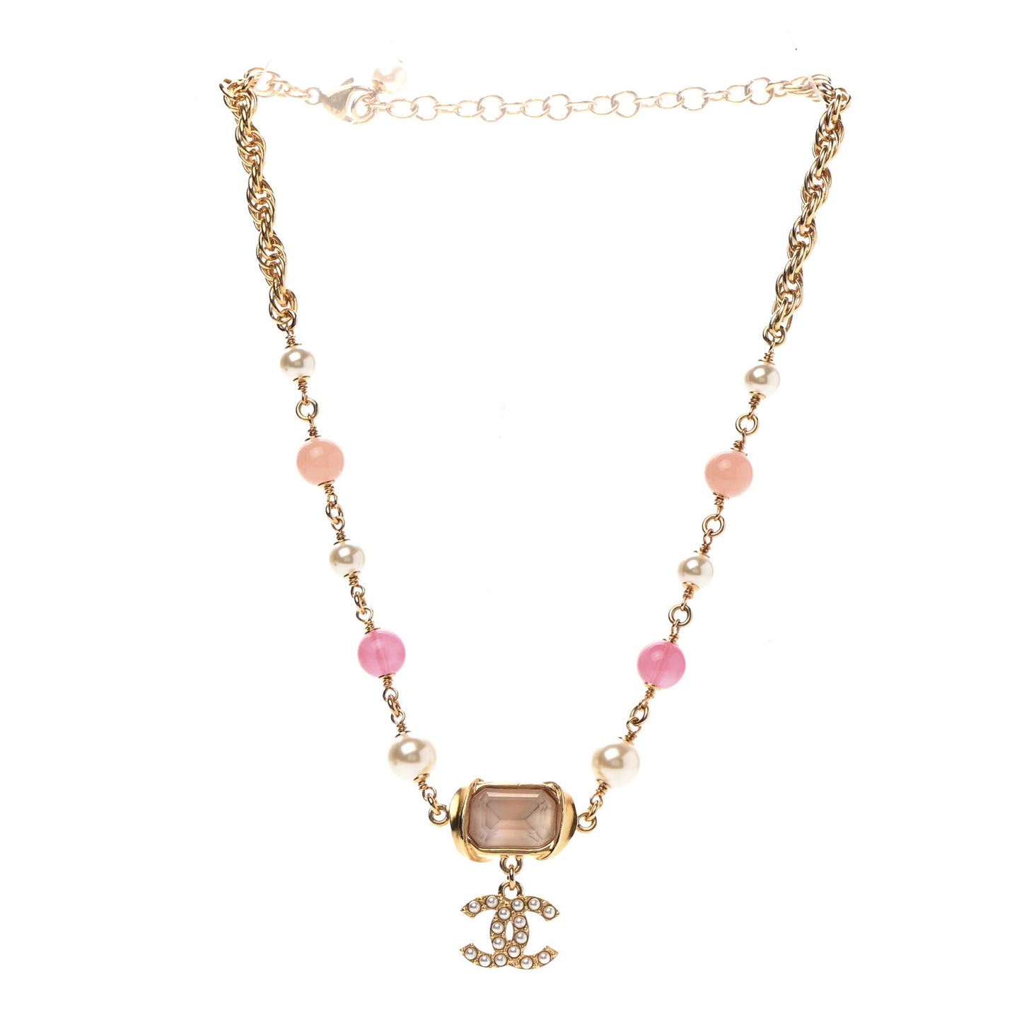 Crystal Pearl Bead CC Choker Gold Pink