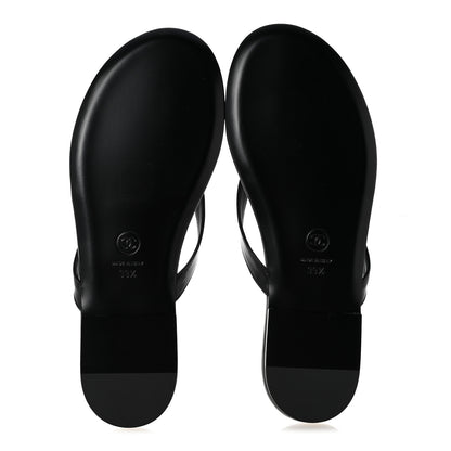 Chanel Shiny Lambskin Crystal CC Thong Sandals 37 Black 39.5 Black 6 of 10