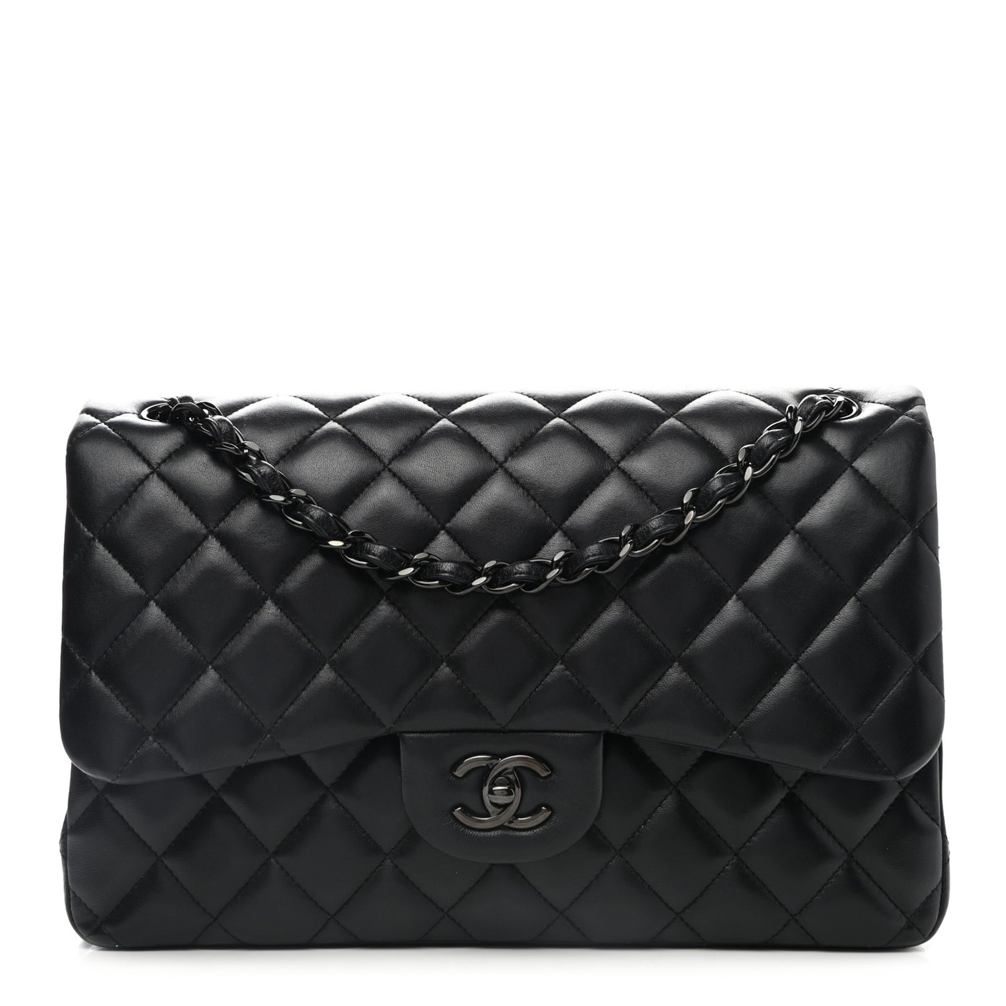 Lambskin Quilted Jumbo Double Flap So Black