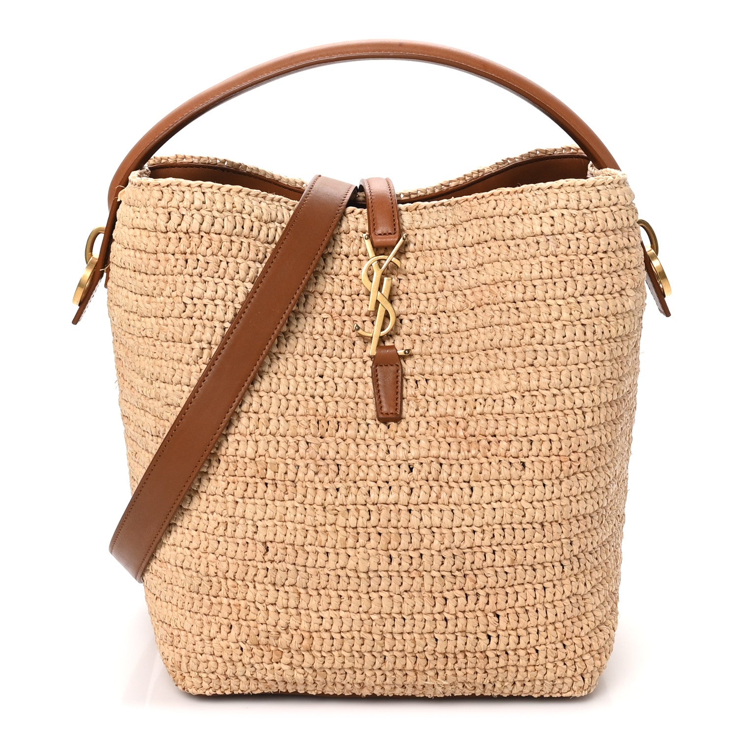Saint Laurent Raffia Vegetable Le 37 Bucket Bag Naturel Brick 1 of 9