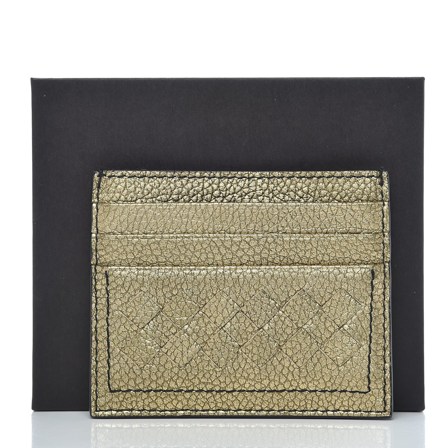 Bottega Veneta Metallic Calfskin Intrecciato VN Card Case Dark Gold 8 of 8