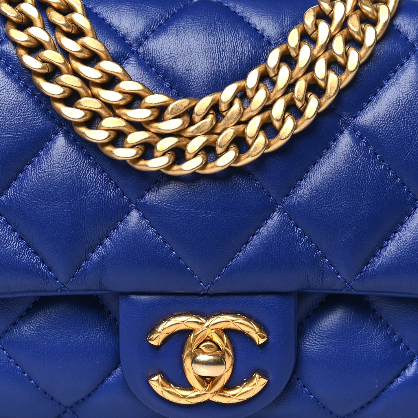 Lambskin Quilted Small Pillow Crush Flap Blue