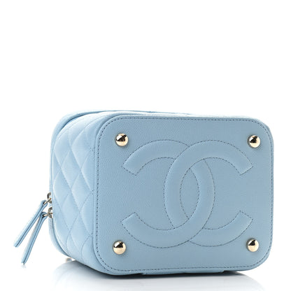 Chanel Caviar Quilted Top Handle Vanity Case With Chain Blue 4 of 12