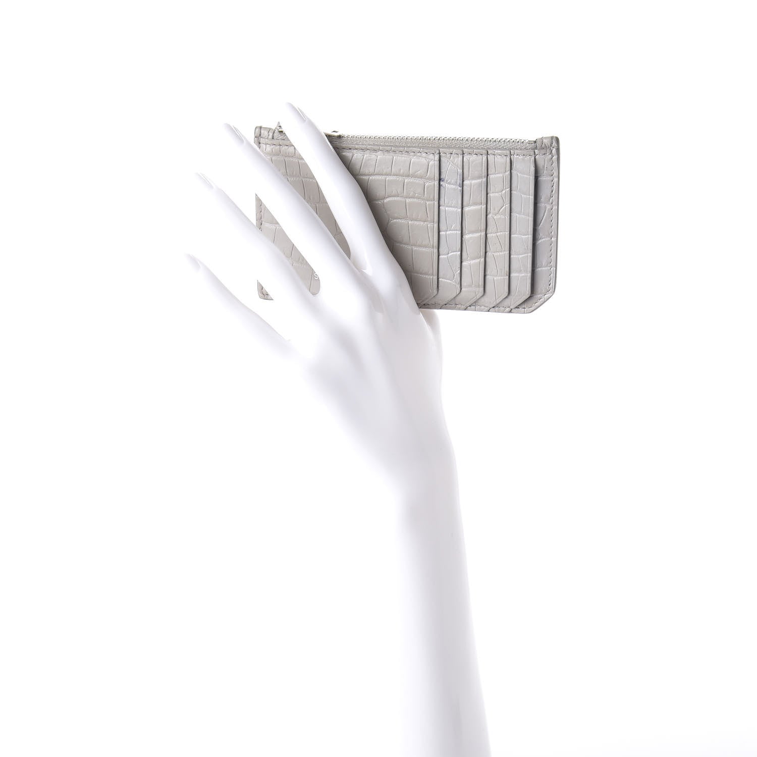 Saint Laurent Calfskin Crocodile Embossed 5 Fragments Zip Pouch Card Holder Mouse Grey 2 of 10