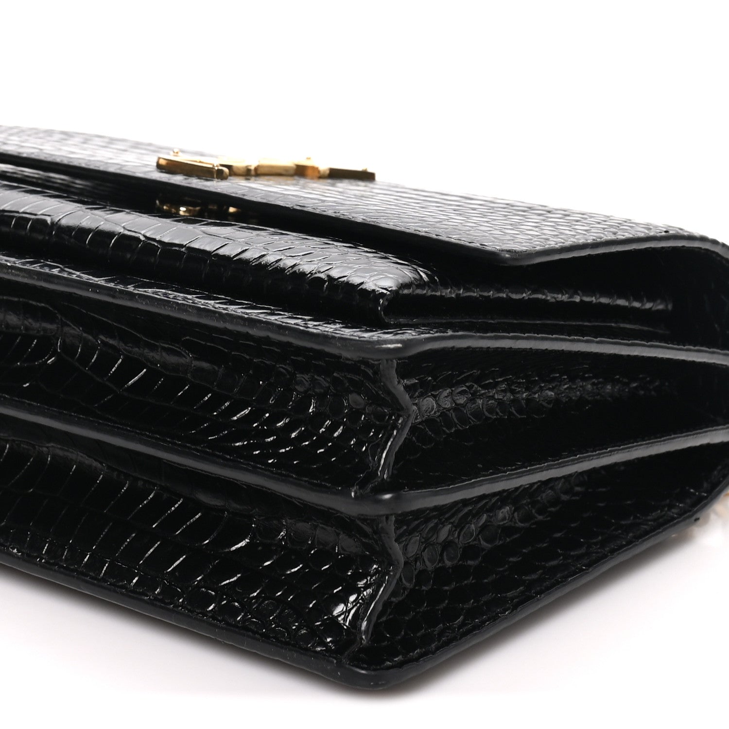 Saint Laurent Calfskin Crocodile Embossed Medium Monogram Sunset Black 8 of 9