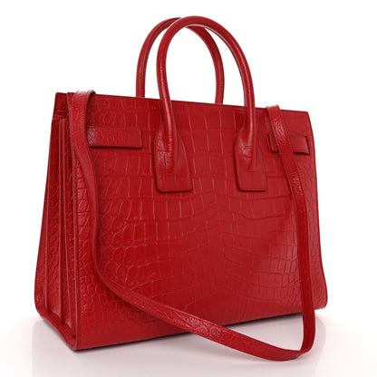 Saint Laurent Calfskin Crocodile Embossed Small Sac De Jour Red 3 of 10