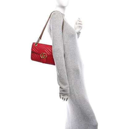 Gucci Calfskin Matelasse Small GG Marmont Shoulder Bag Hibiscus Red 2 of 10