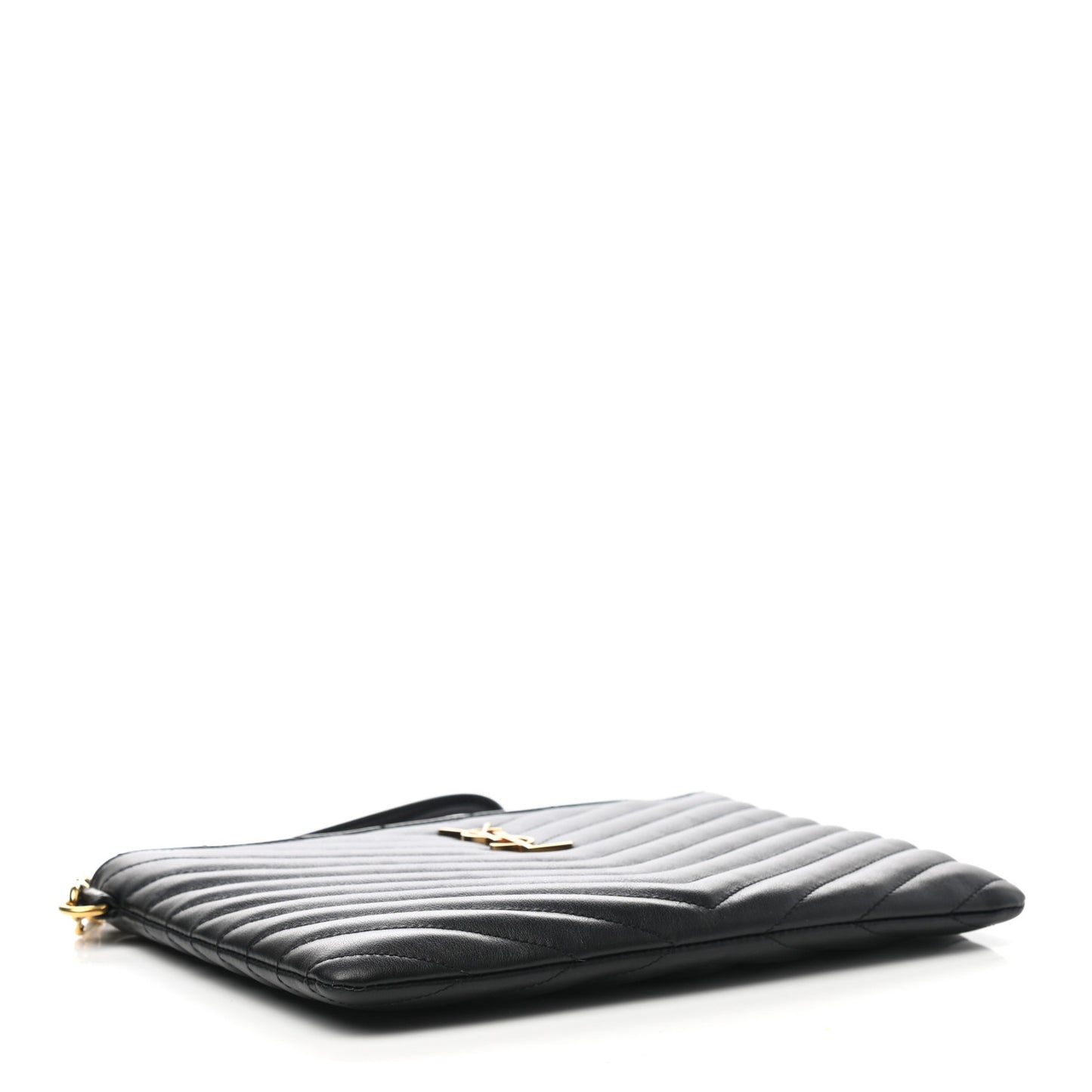 Calfskin Matelasse Chevron Monogram A5 Wristlet Black