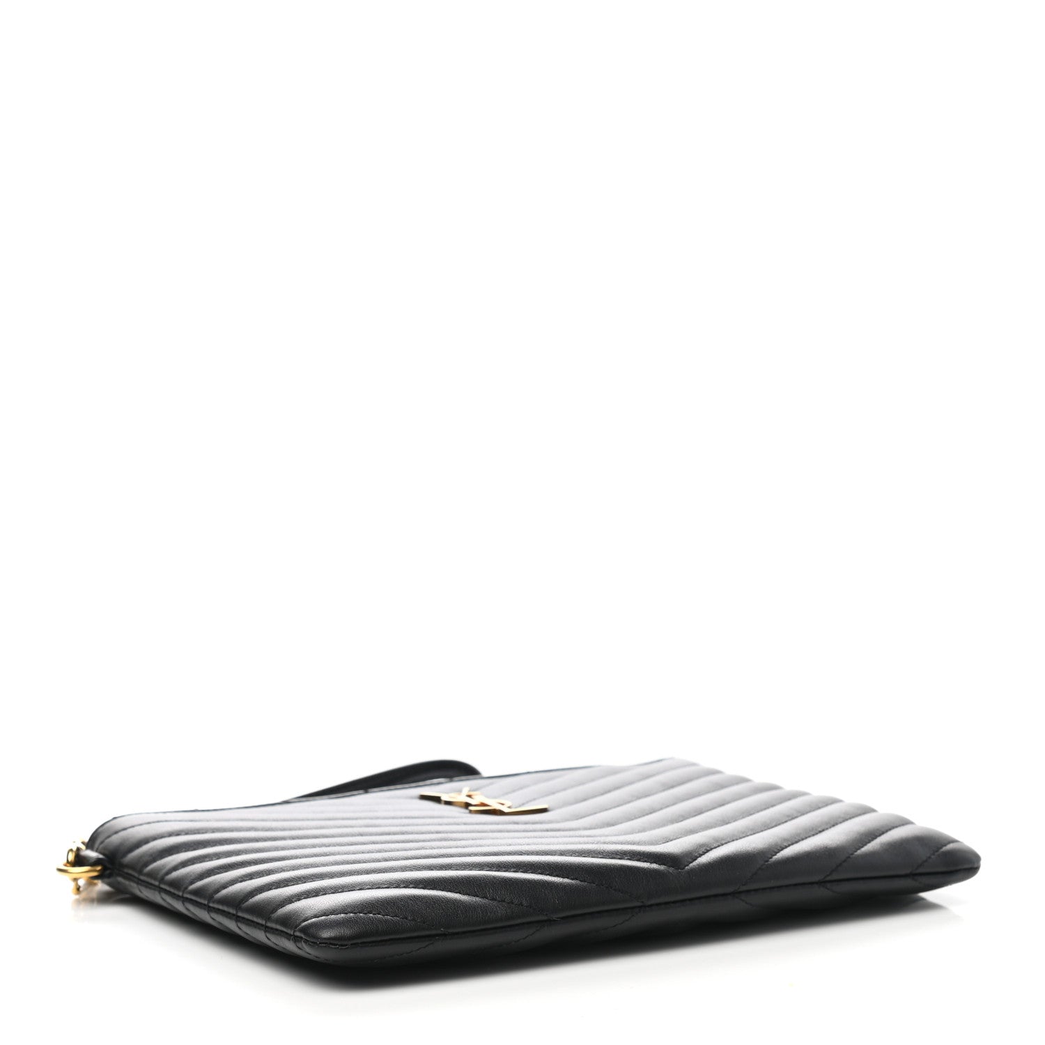 Saint Laurent Calfskin Matelasse Chevron Monogram A5 Wristlet Black 4 of 7