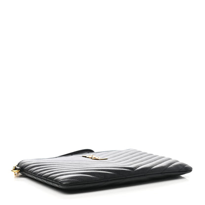 Saint Laurent Calfskin Matelasse Chevron Monogram A5 Wristlet Black 4 of 7
