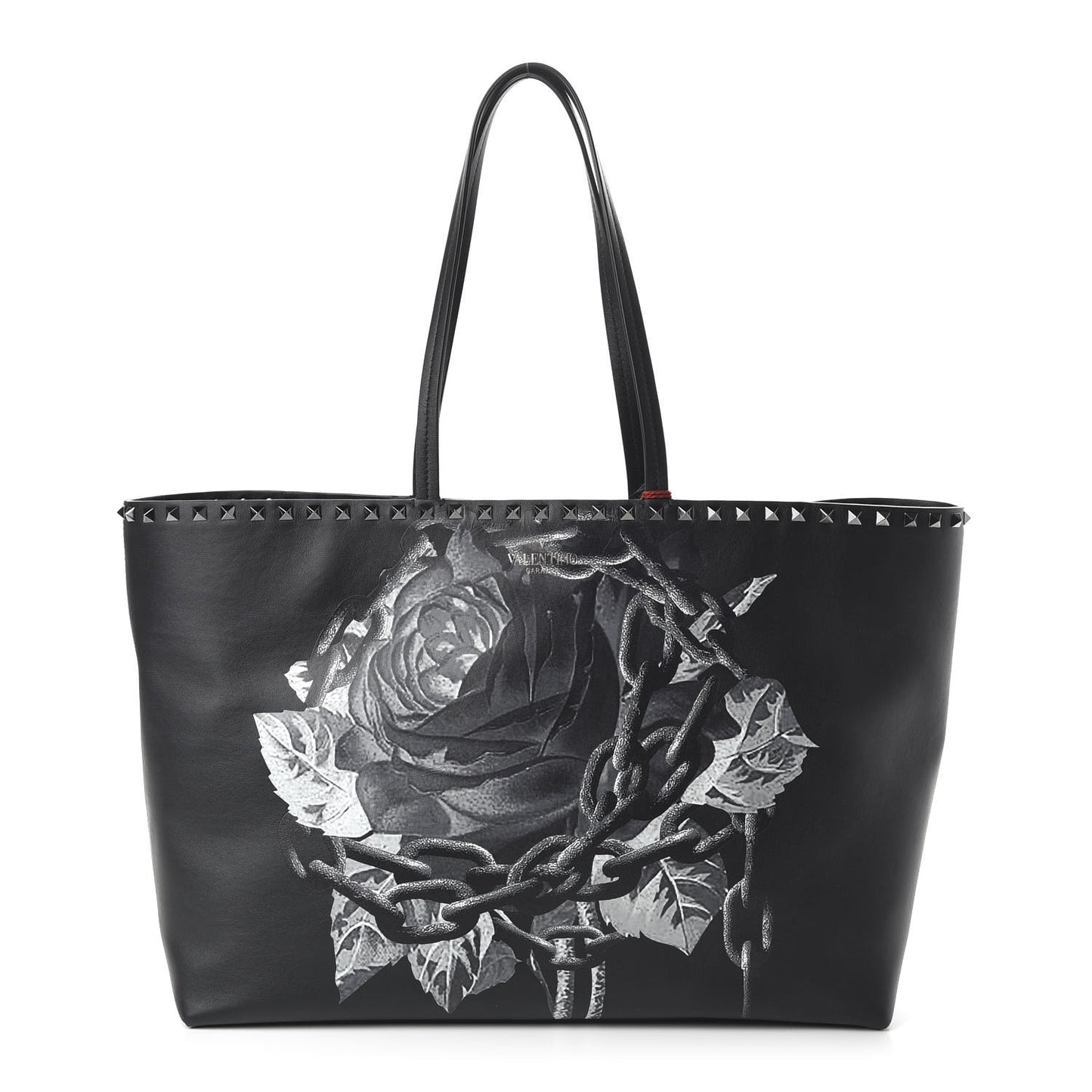X UNDERCOVER Calfskin Print Rockstud Shoulder Tote Black