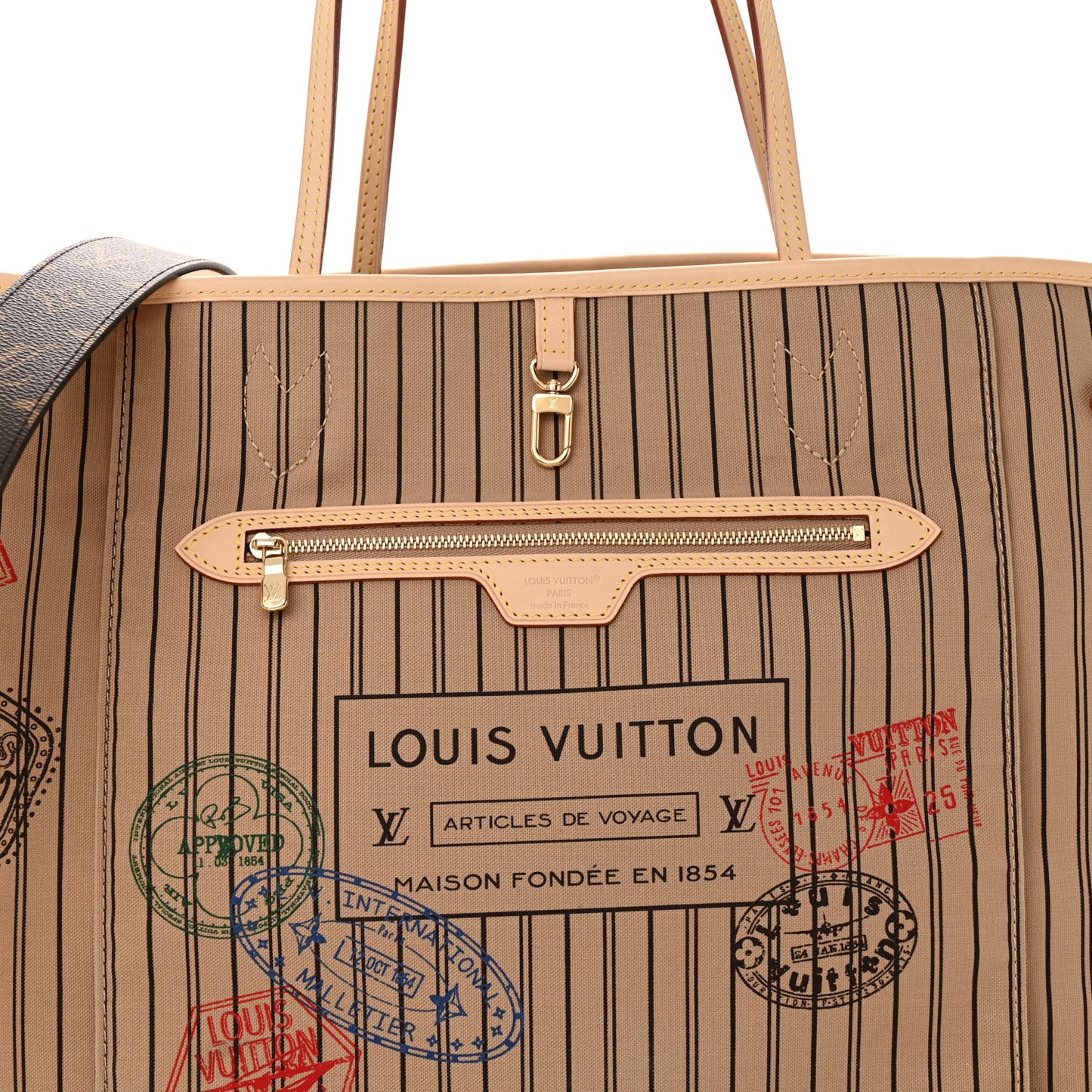 Monogram Stamped Inside Out Neverfull Bandouliere GM Beige
