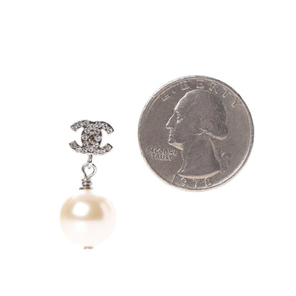 Chanel Crystal Pearl CC Drop Earrings Silver 2 of 5