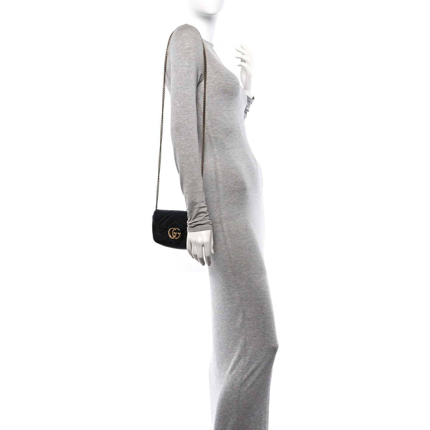 Calfskin Matelasse Super Mini GG Marmont Shoulder Bag Black