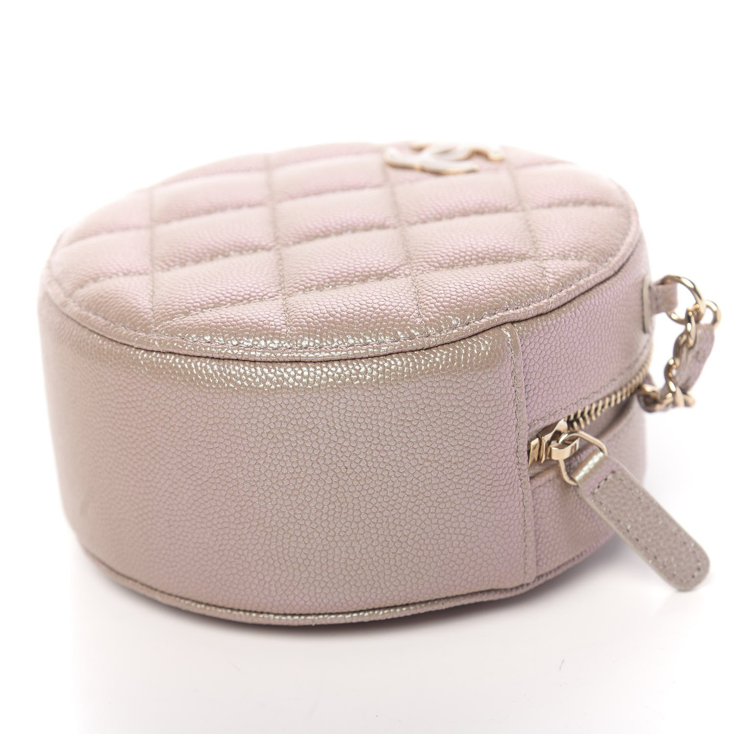 Chanel Iridescent Caviar Quilted Round Clutch With Chain Beige 9 of 11