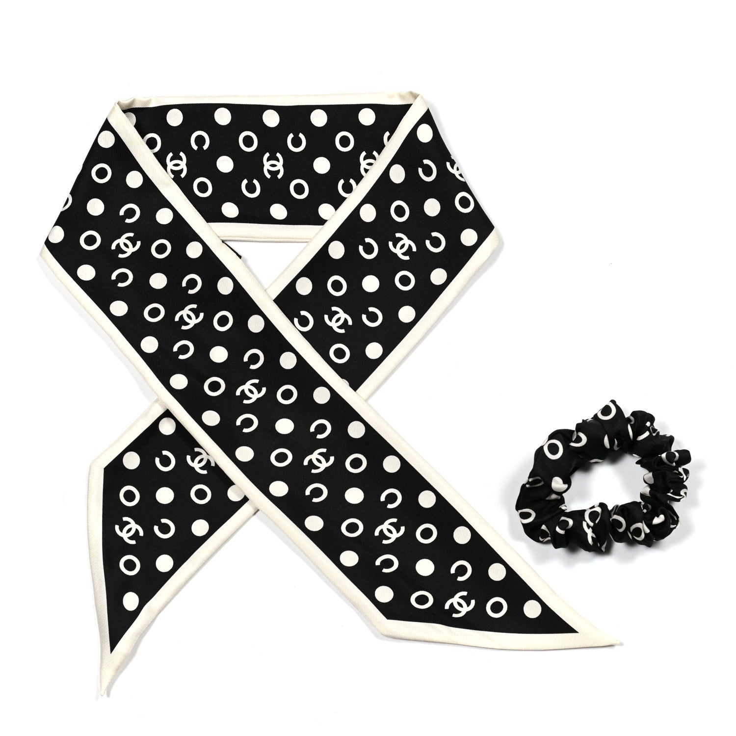 Chanel Silk CC Twilly Hair Tie Black White 2 of 3