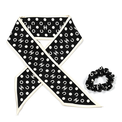 Chanel Silk CC Twilly Hair Tie Black White 2 of 3