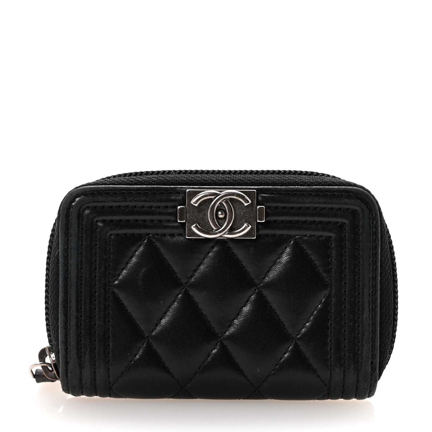 Chanel Lambskin Quilted Zip Around Boy Coin Purse Wallet Black Black 1 of 7