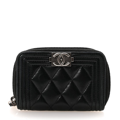Chanel Lambskin Quilted Zip Around Boy Coin Purse Wallet Black Black 1 of 7