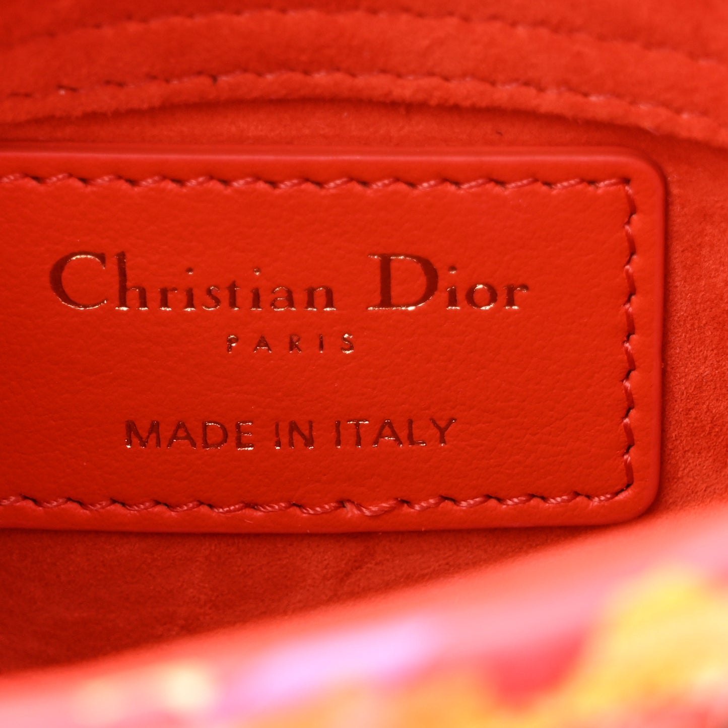 Beaded Embroidery Lambskin Micro Lady Dior Orange Multicolor