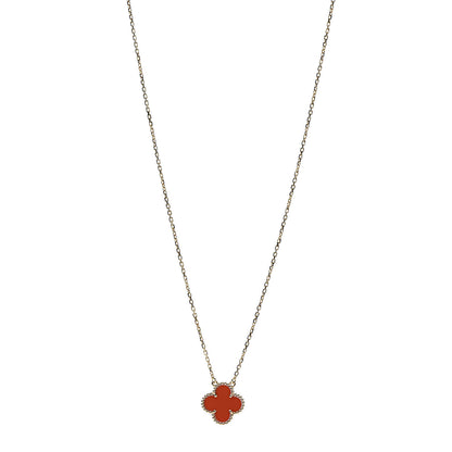 Van Cleef & Arpels 18K Yellow Gold Carnelian Vintage Alhambra Pendant Necklace 1 of 7