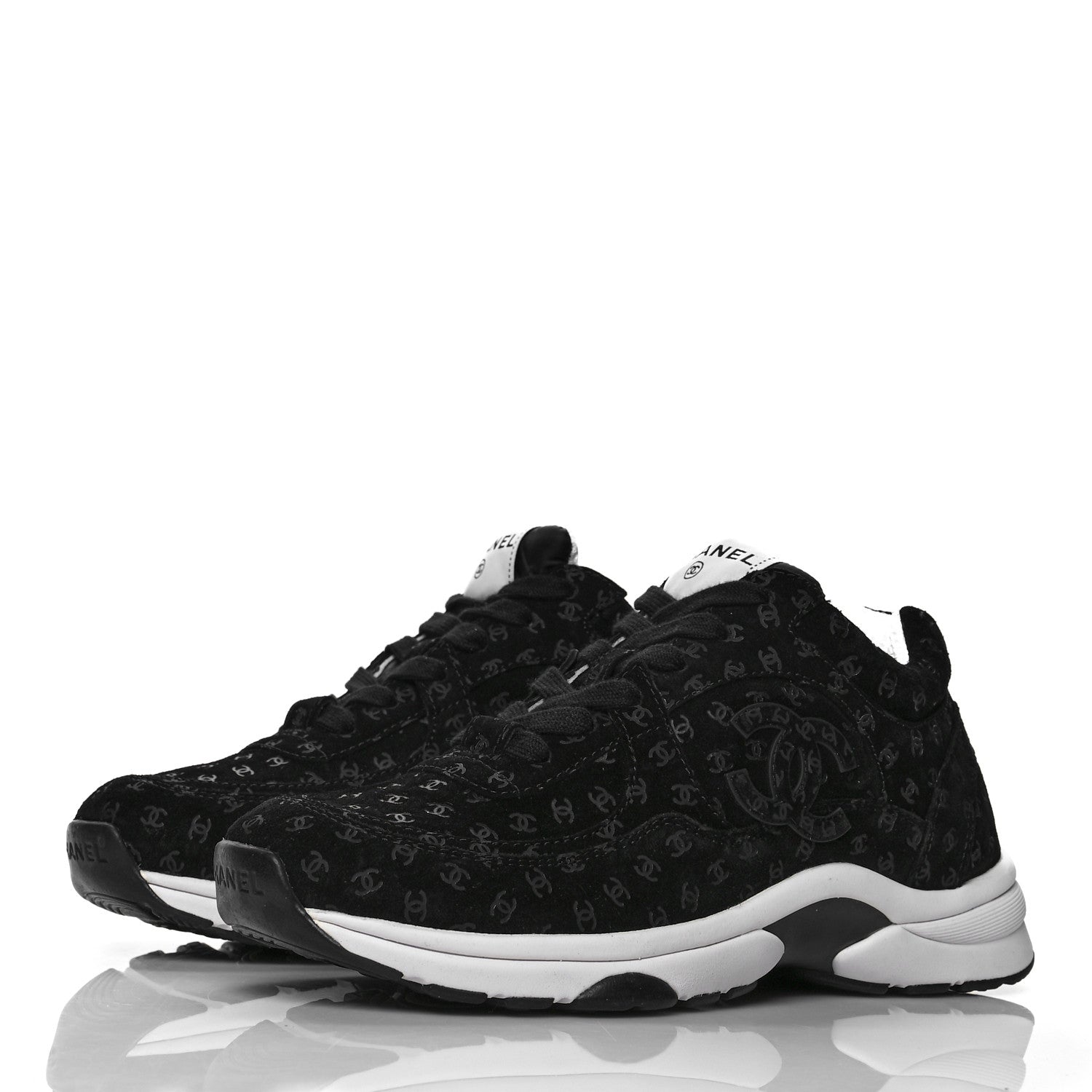Chanel Suede Calfskin Printed CC Sneakers 37 Black 3 of 8