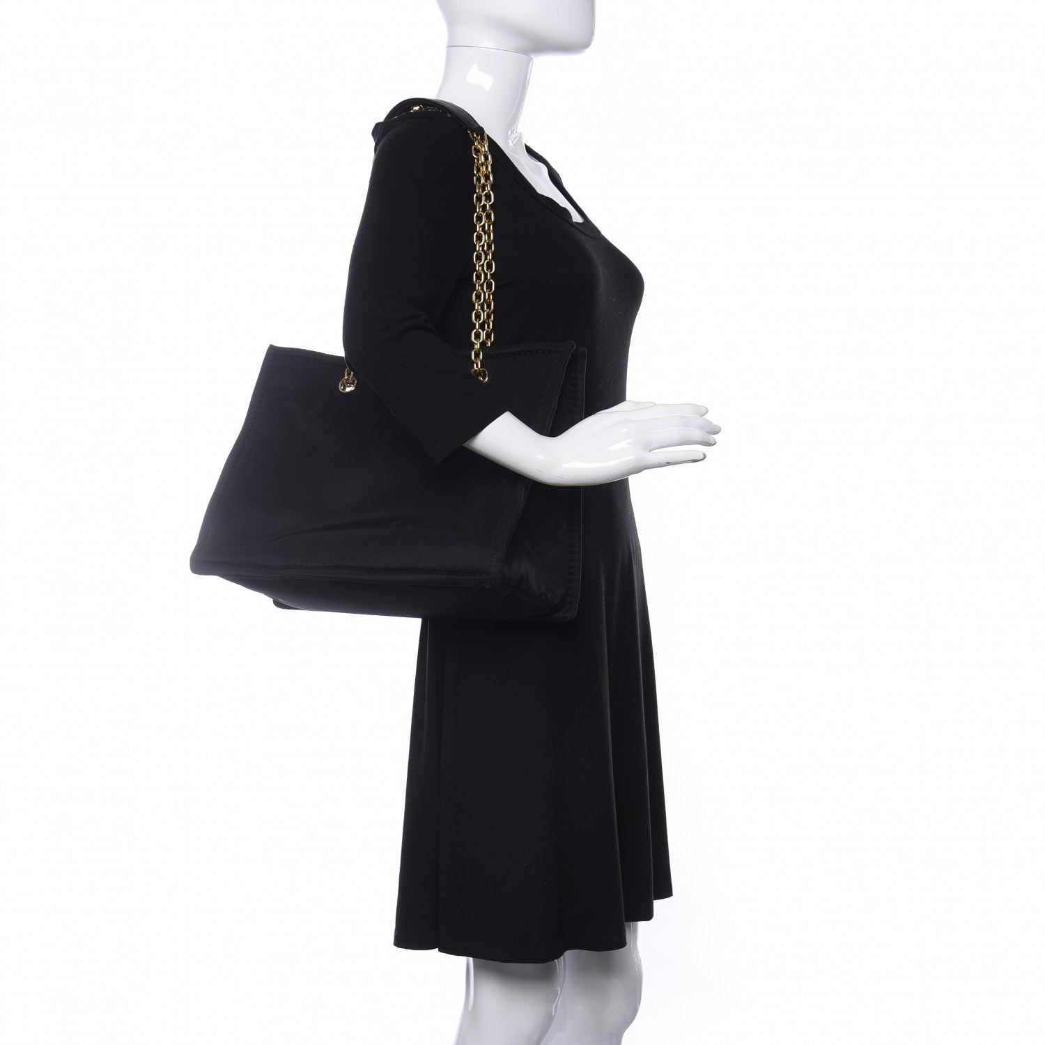 Prada Tessuto Nylon Chain Shoulder Bag Black 2 of 9
