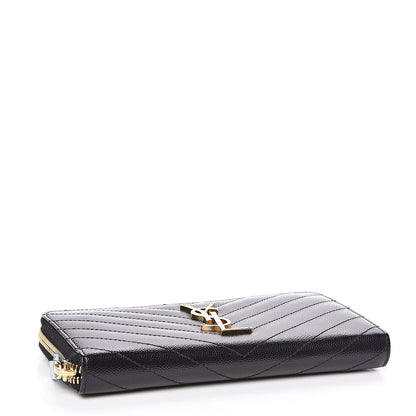 Saint Laurent Grain De Poudre Matelasse Chevron Monogram Zip Around Wallet Black 4 of 7