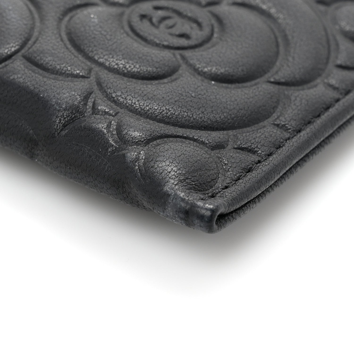 Chanel Lambskin Camellia Embossed Classic Zip Pouch Black 9 of 10