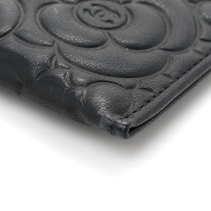 Chanel Lambskin Camellia Embossed Classic Zip Pouch Black 9 of 10