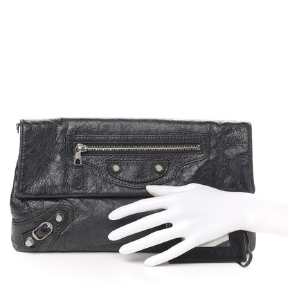 Balenciaga Agneau Giant 12 Silver Hardware Envelope Strap Clutch Black 2 of 8