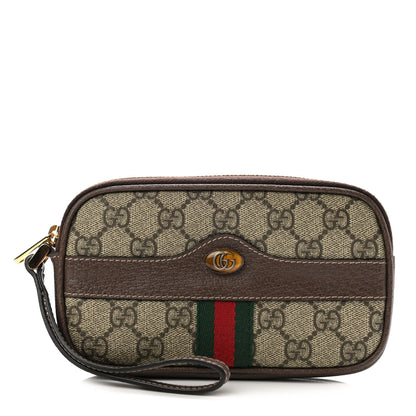 Gucci GG Supreme Monogram Ophidia Phone Case Wristlet Brown 1 of 10