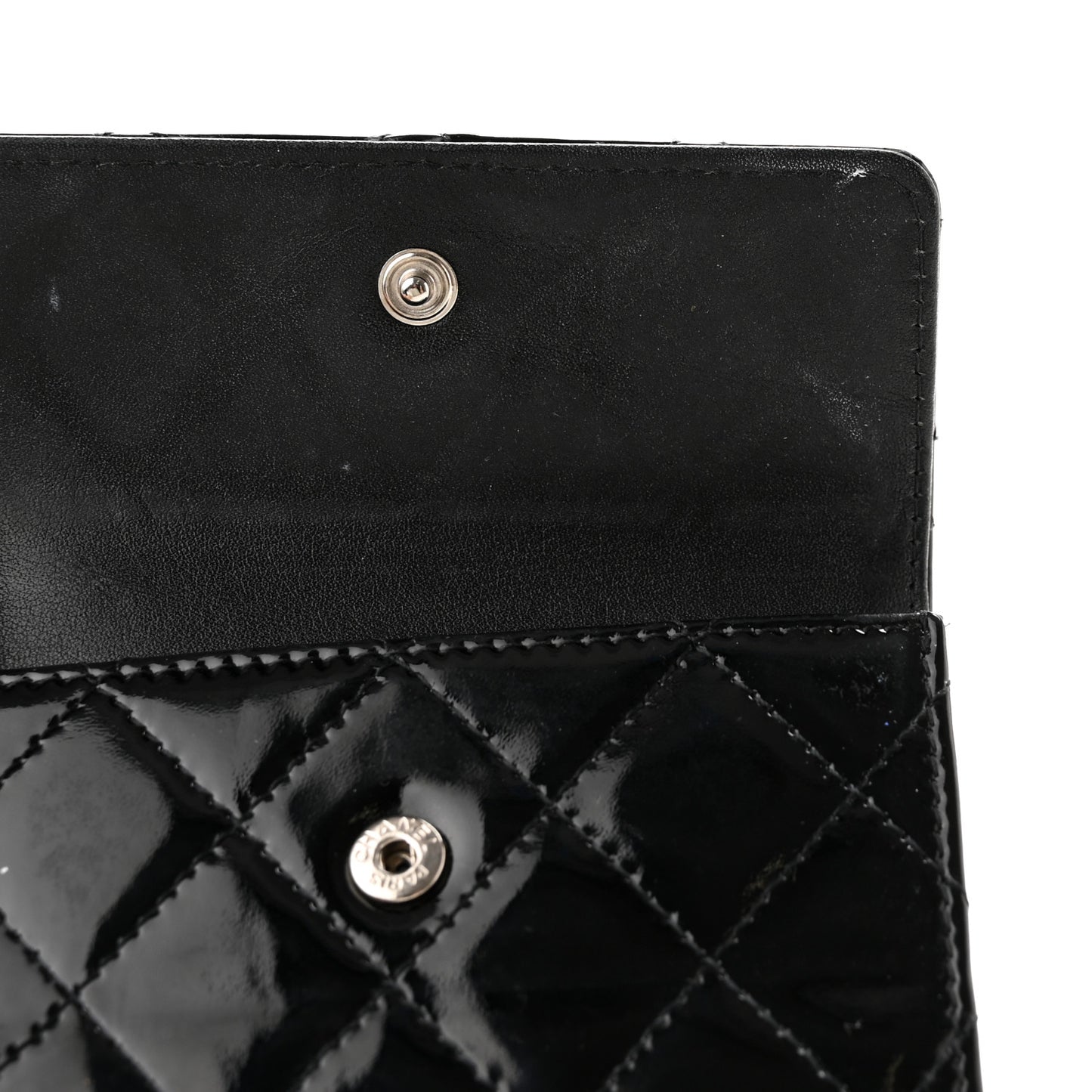 Patent Quilted Brilliant Compact Wallet Black