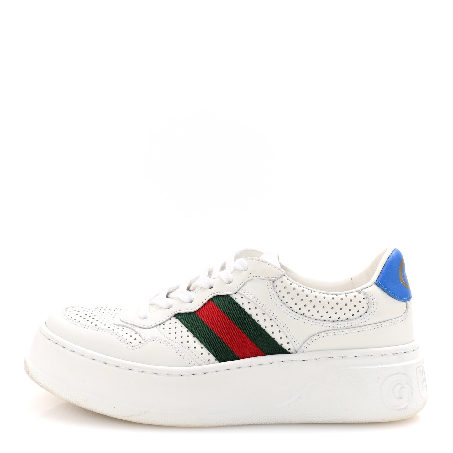 Calfskin Web Perforated Womens Platform 55mm Sneakers 38.5 White Bright Splash