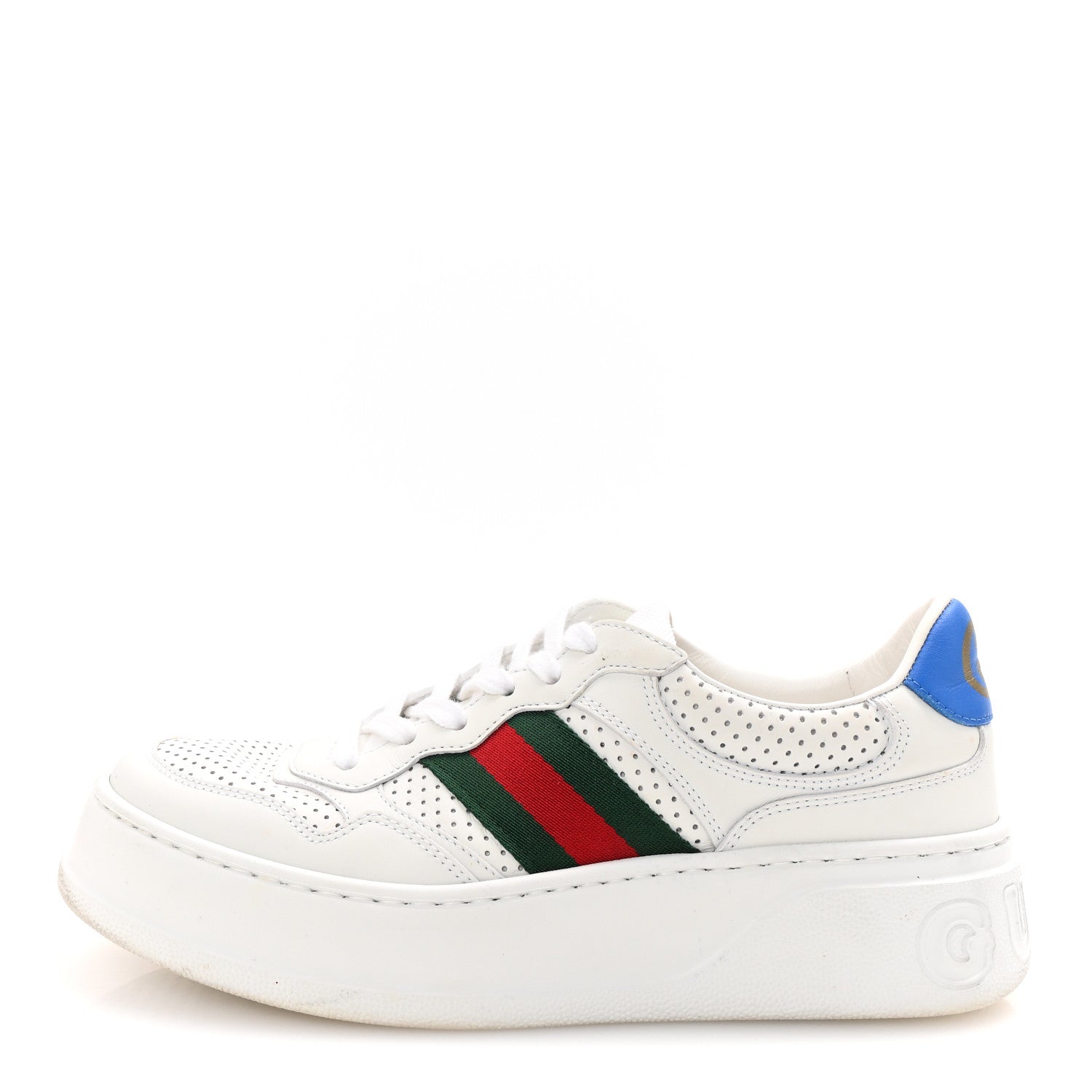Gucci Calfskin Web Perforated Womens Platform 55mm Sneakers 38.5 White Bright Splash 1 of 9