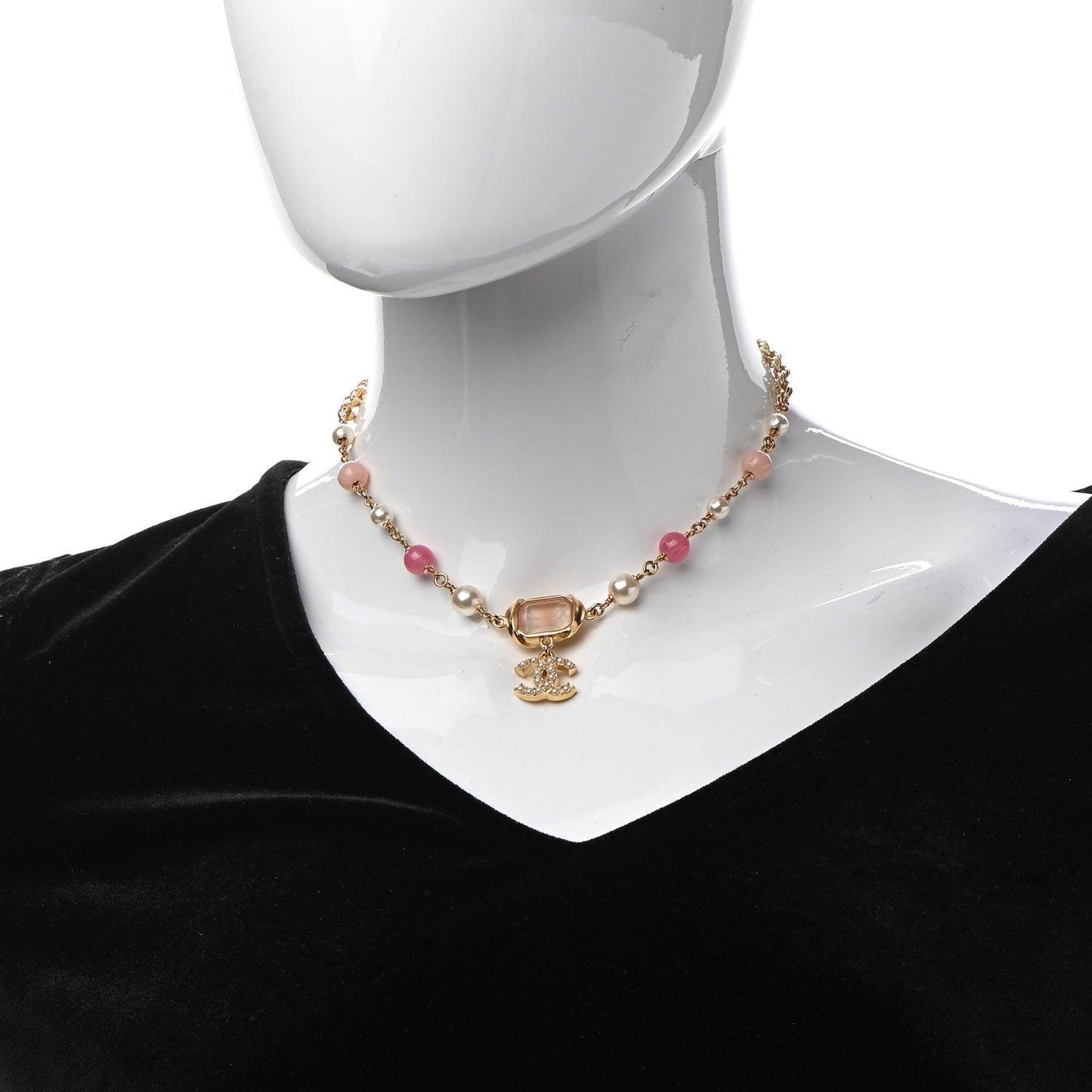 Crystal Pearl Bead CC Choker Gold Pink