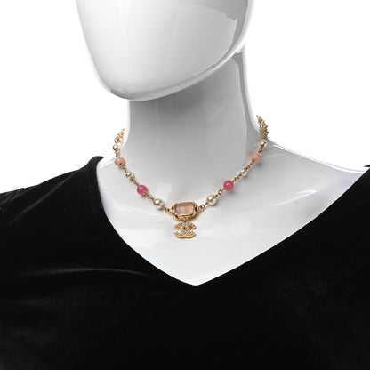 Chanel Crystal Pearl Bead CC Choker Gold Pink 2 of 7