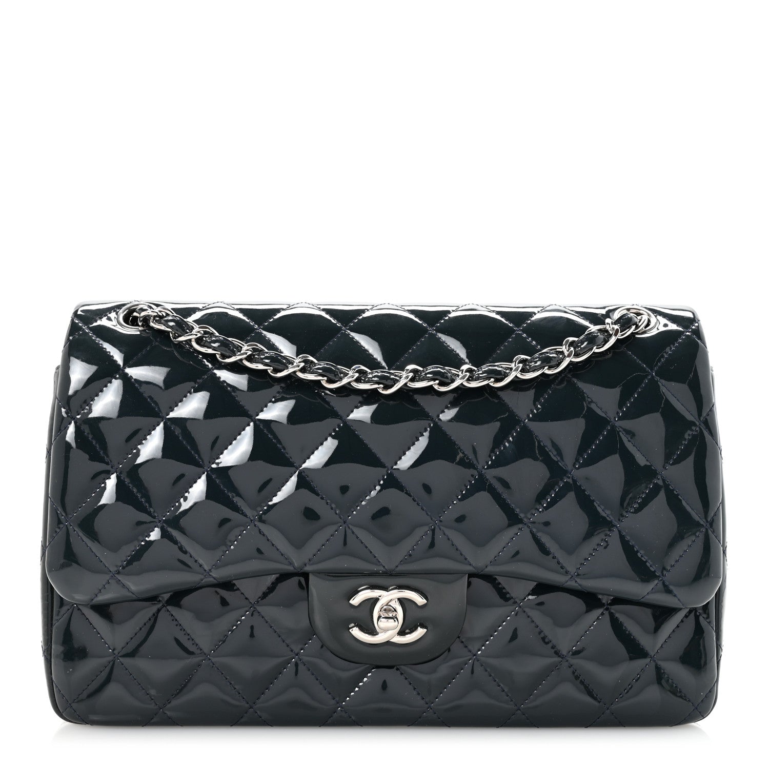Chanel Patent Quilted Jumbo Double Flap Navy 1 of 11