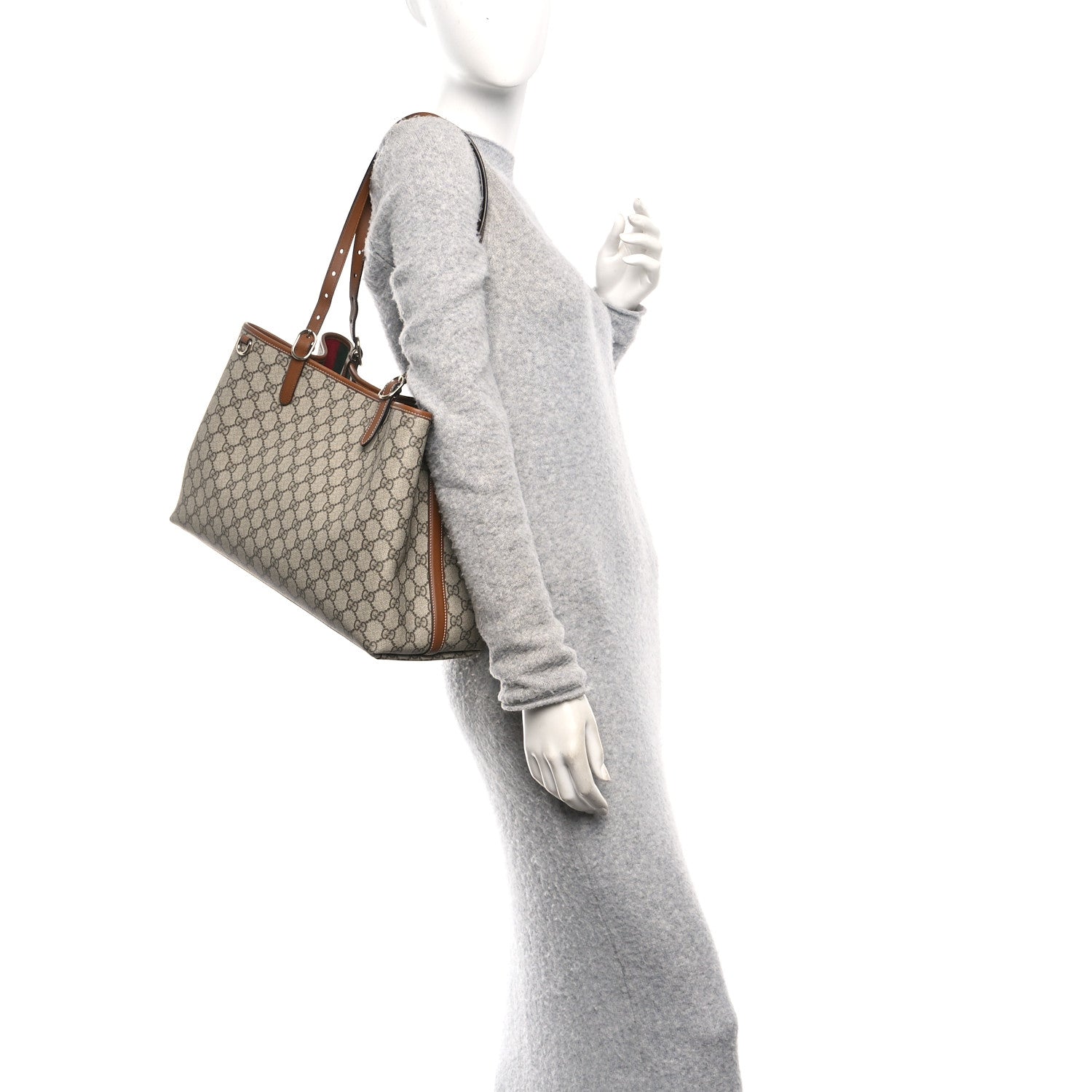 Gucci GG Supreme Monogram Emblem Large Tote Bag Beige Dark Brown 2 of 9