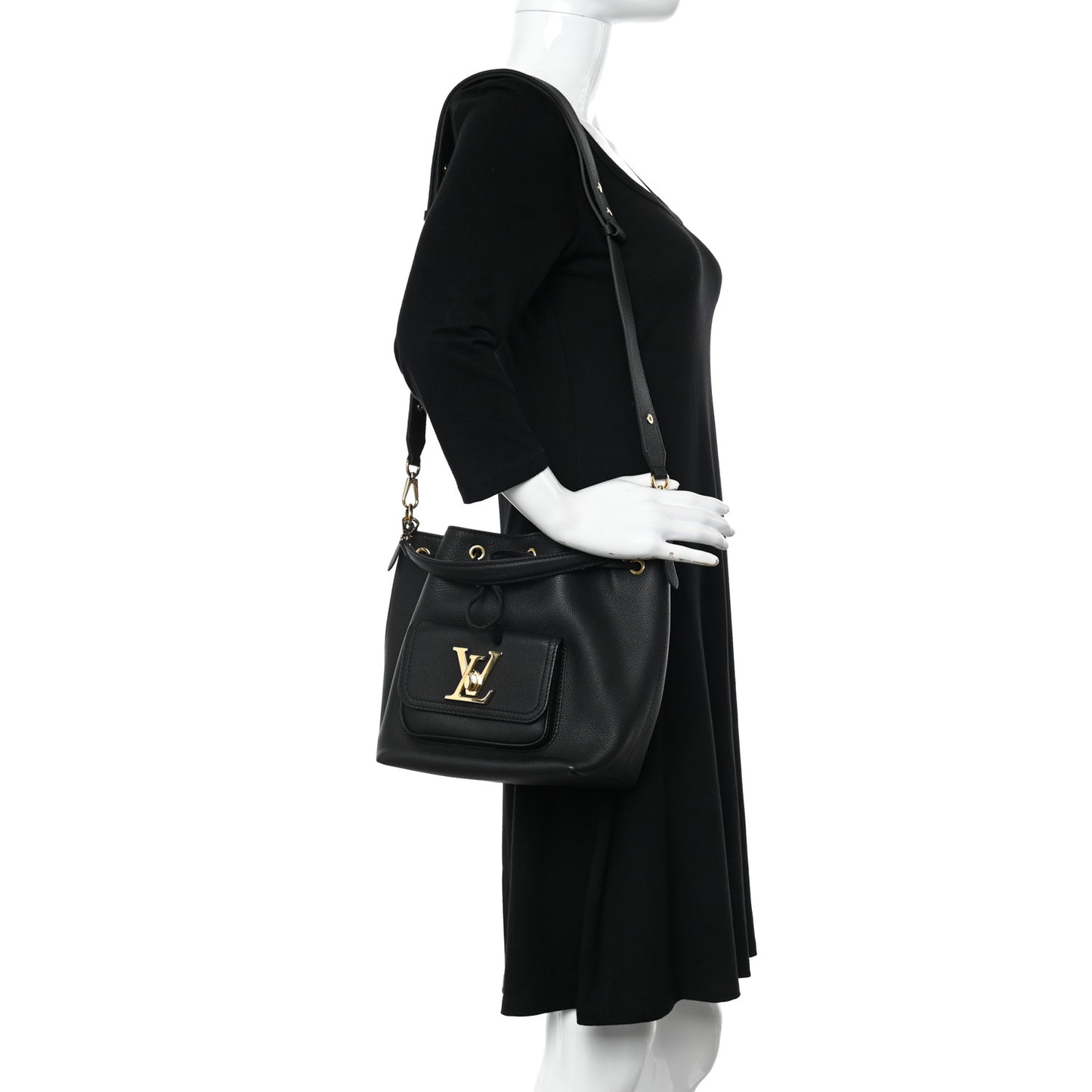 Calfskin Lockme Bucket MM Black