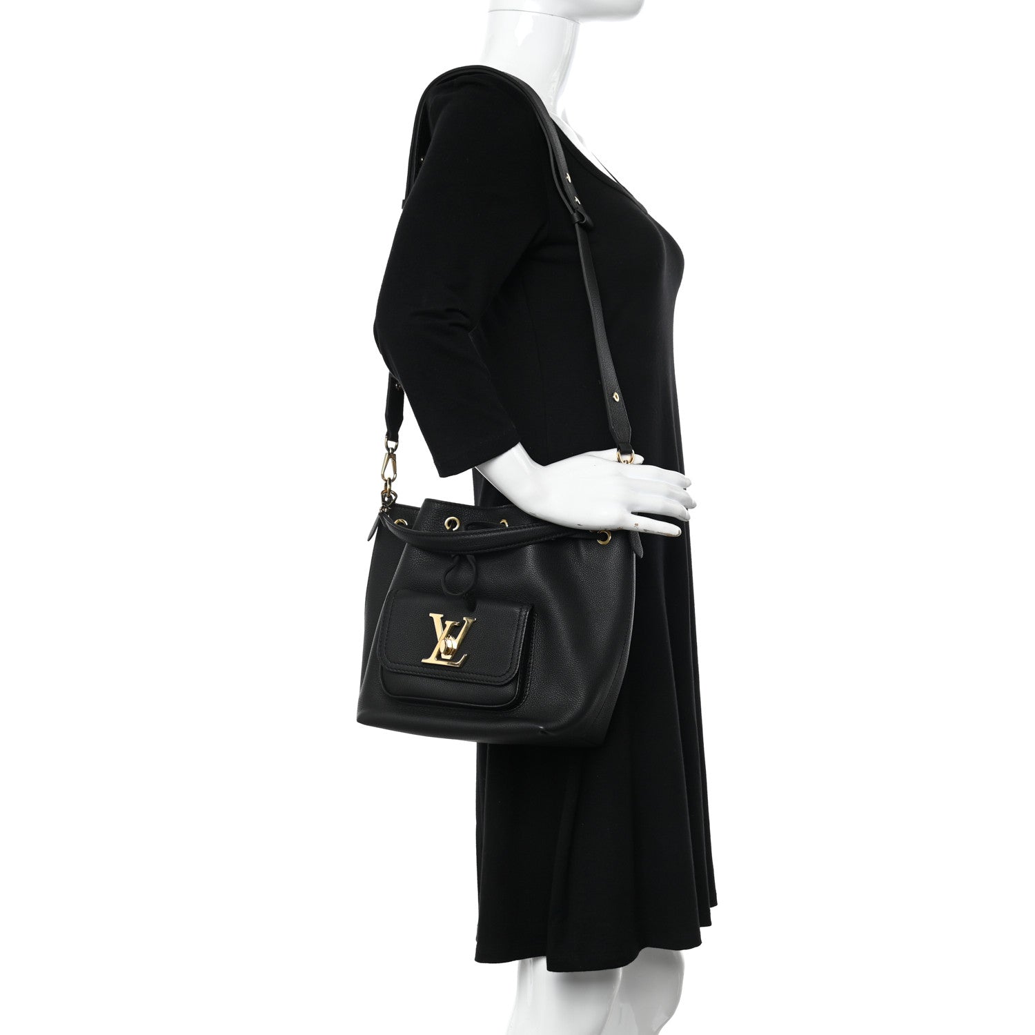 Louis Vuitton Calfskin Lockme Bucket MM Black 2 of 9