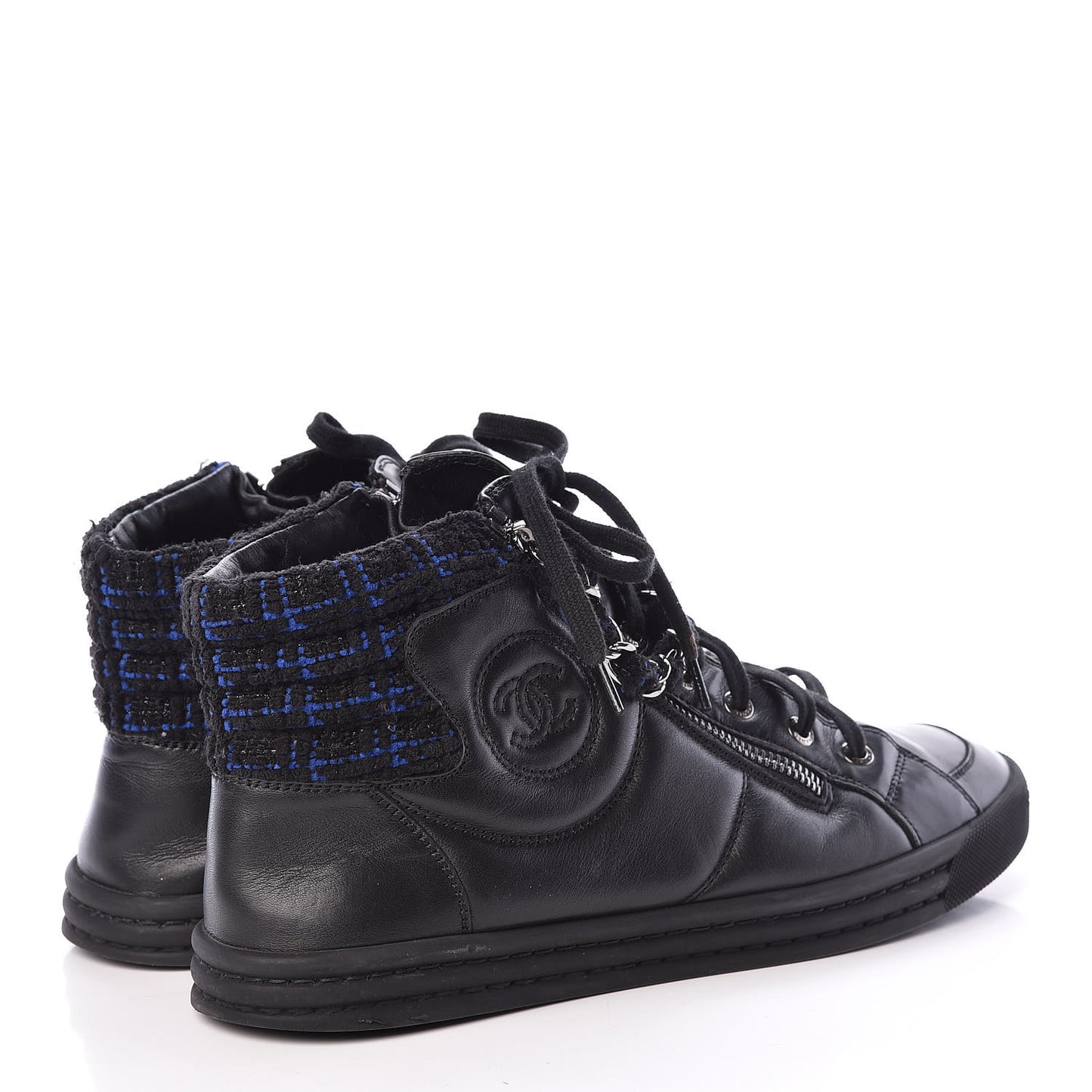 Calfskin Tweed Womens Zipped Sneakers 40 Black