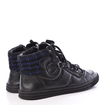 Chanel Calfskin Tweed Womens Zipped Sneakers 40 Black 4 of 11