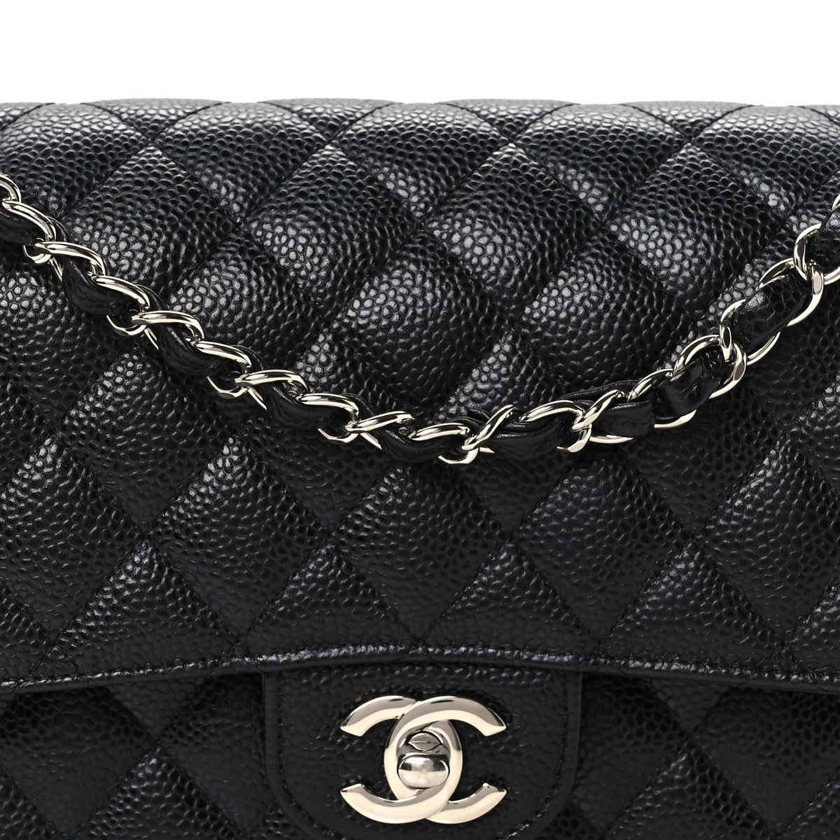 Caviar Quilted Medium Double Flap Black
