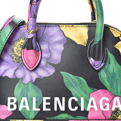 Balenciaga Smooth Calfskin Lush Floral Print XXS Ville Top Handle Bag Black Multicolor 8 of 10
